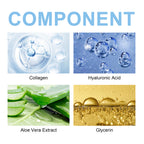 Four-panel infographic showing collagen, hyaluronic acid, aloe vera, and glycerin for V-face lifting mask ingredients.