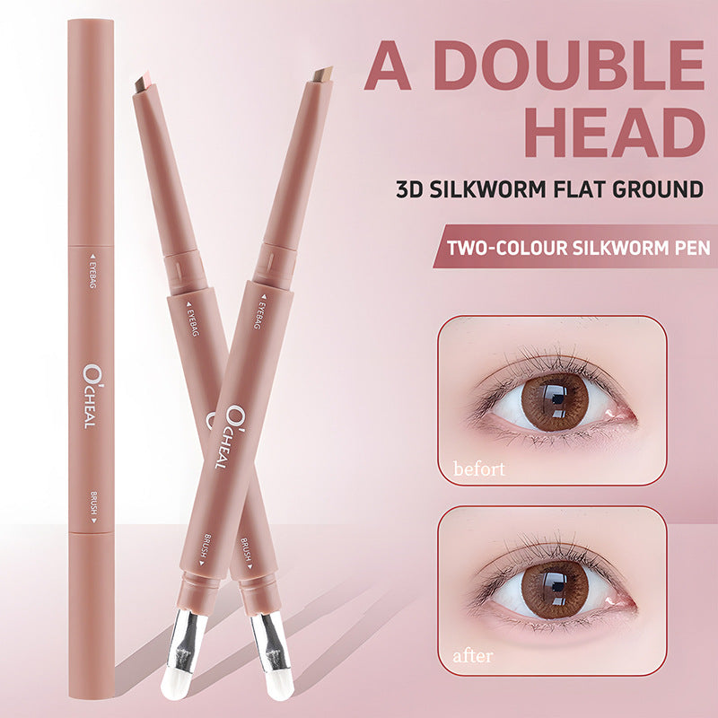 O'CHEAL double-ended eye shadow pen with applicator brush for 3D silkworm makeup, featuring matte pink casing.