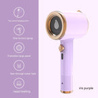 Iris purple and gold handheld garment steamer with features list including spray, large panel, and rapid heating.
