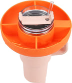 Orange silicone four-compartment snack tray attached to a light pink 40oz tumbler with a clear straw.