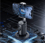 Black AI auto-tracking smartphone gimbal on a circuit board background with a power button and camera sensor.