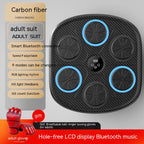 Black carbon fiber wall-mounted boxing target with circular LED pads, LCD display, Bluetooth, and free training gloves.