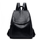 Black faux leather backpack with a flap top, top handle, adjustable straps, and Balidaishu logo on a white background.