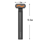 Matte black 4-in-1 facial wand with T-shaped head, glowing orange LED light therapy, and dimensional measurement arrows.