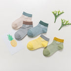 Five pairs of colorful, breathable cotton baby socks featuring the number "19" and ribbed cuffs on a white background.