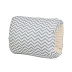 Grey and white chevron cotton nursing arm pillow with a soft, cream-colored fleece interior lining.
