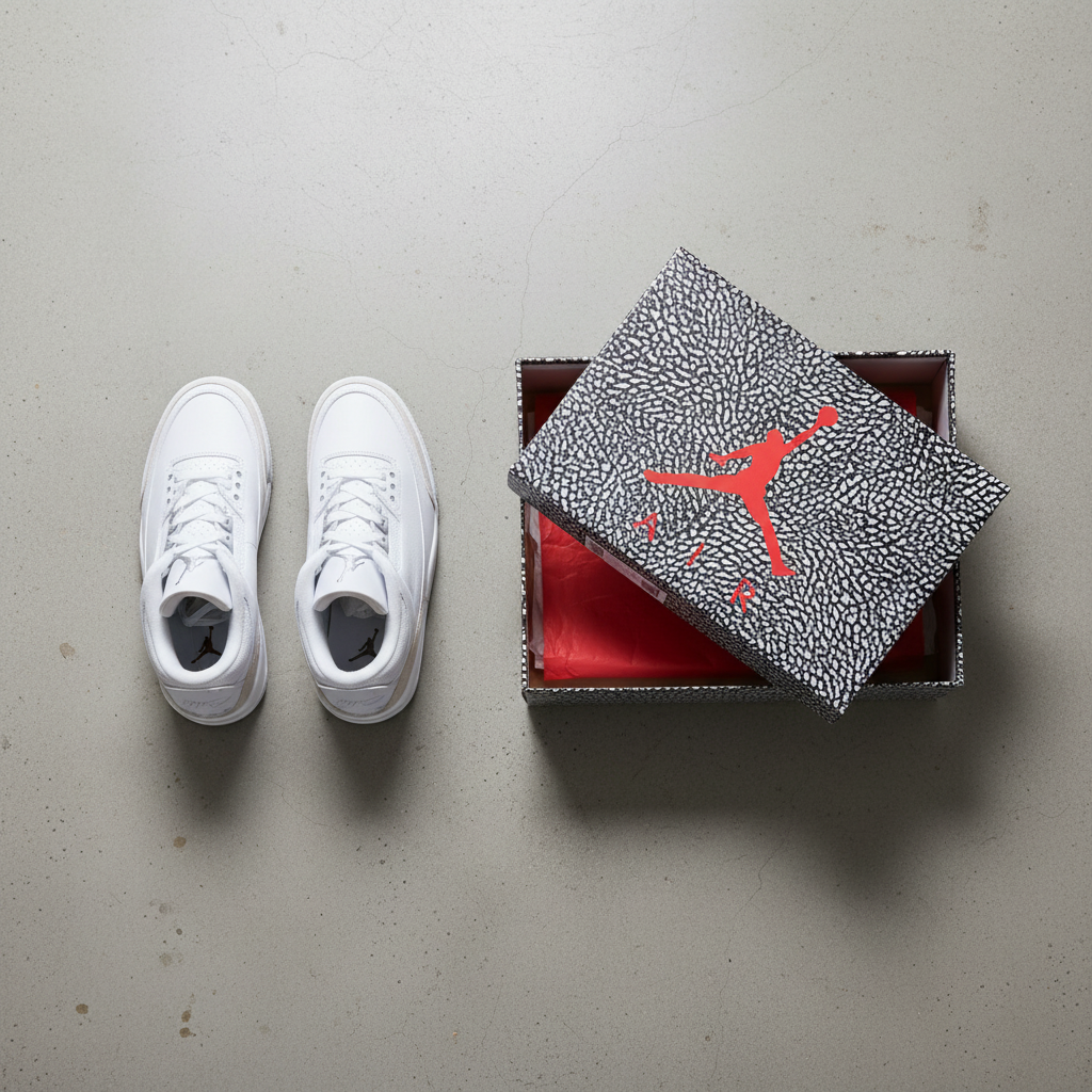 Air Jordan 3 Retro flat lay with box