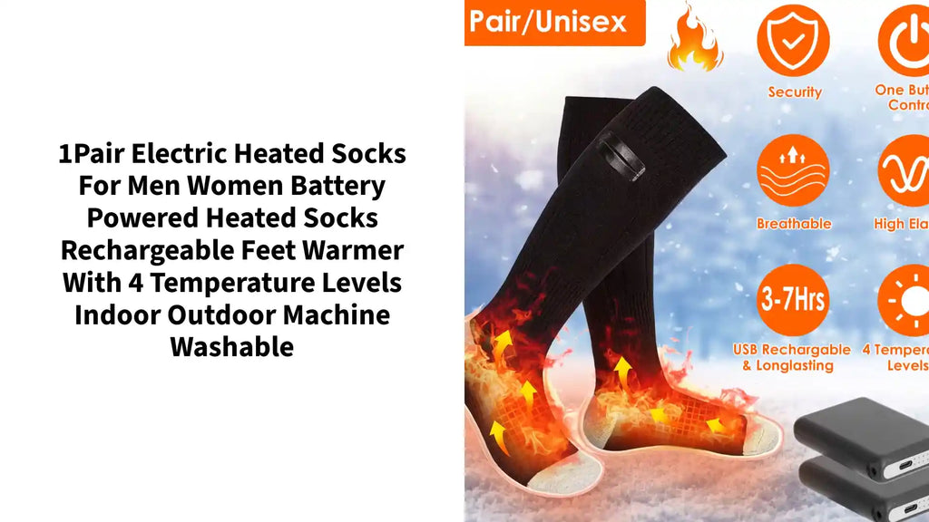 1Pair Electric Heated Socks For Men Women Battery Powered Heated Socks Rechargeable Feet Warmer With 4 Temperature Levels Indoor Outdoor Machine Washable by@Outfy