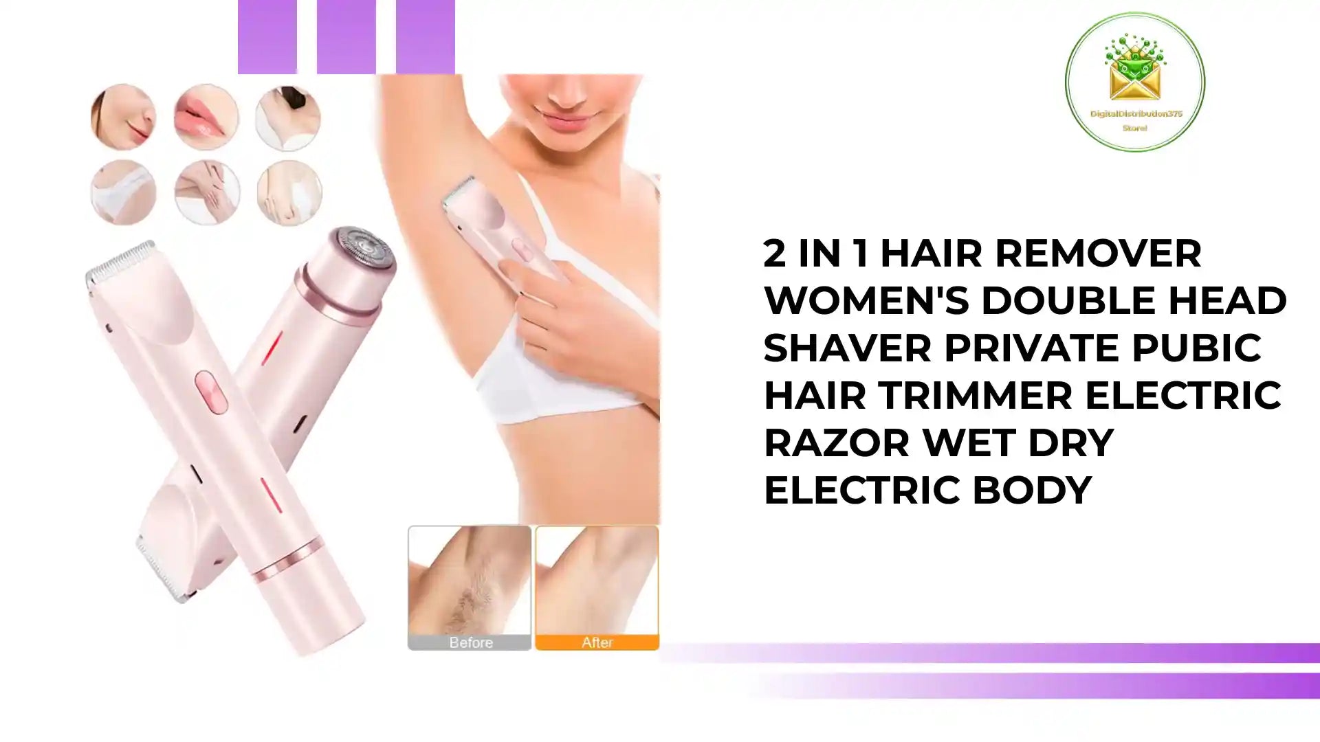 2 In 1 Hair Remover Women's Double Head Shaver Private Pubic Hair Trimmer Electric Razor Wet Dry Electric Body by@Outfy