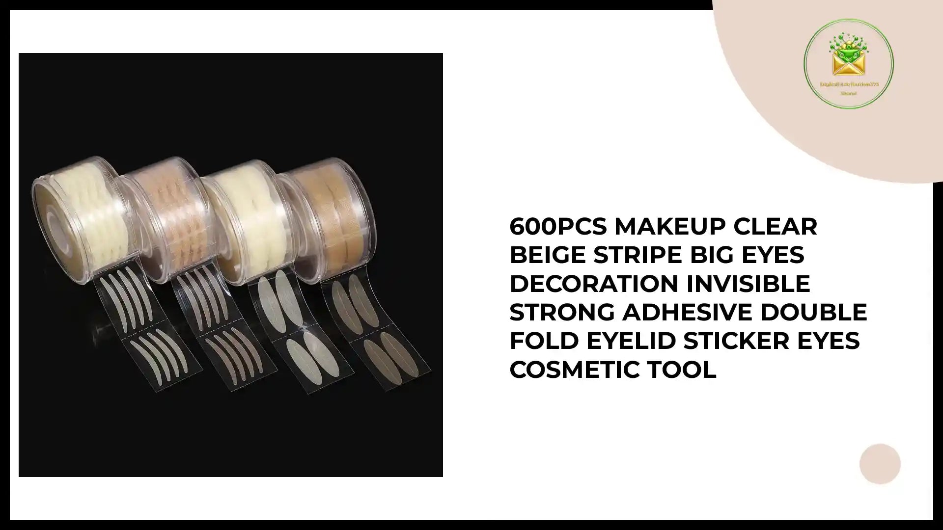600pcs Makeup Clear Beige Stripe Big Eyes Decoration Invisible Strong Adhesive Double Fold Eyelid Sticker Eyes Cosmetic Tool by@Outfy