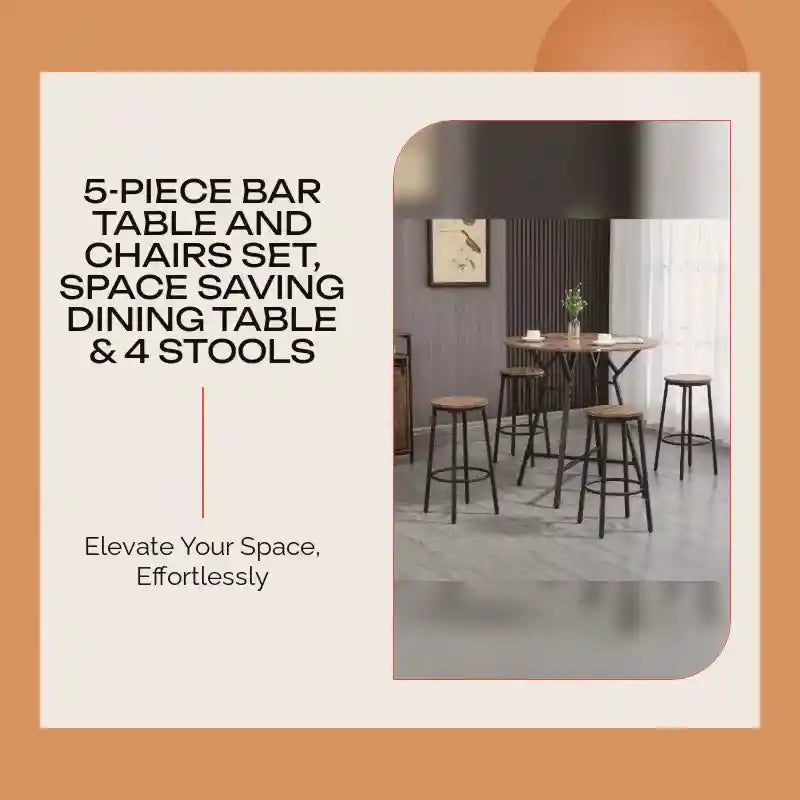 5-Piece Bar Table and Chairs Set, Space Saving Dining Table &amp; 4 Stools by@Outfy