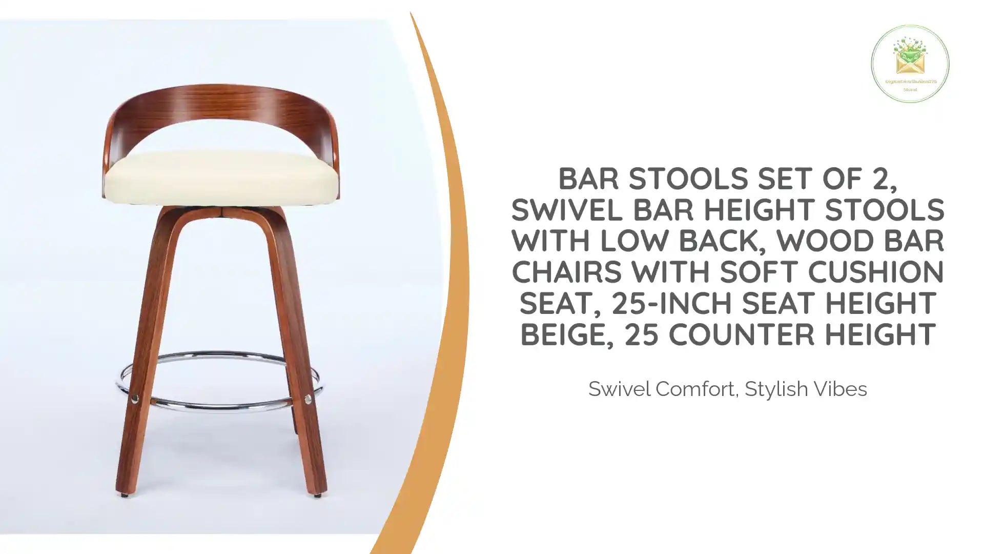 Bar Stools Set Of 2, Swivel Bar Height Stools With Low Back, Wood Bar Chairs With Soft Cushion Seat, 25-Inch Seat Height Beige, 25 Counter Height by@Outfy