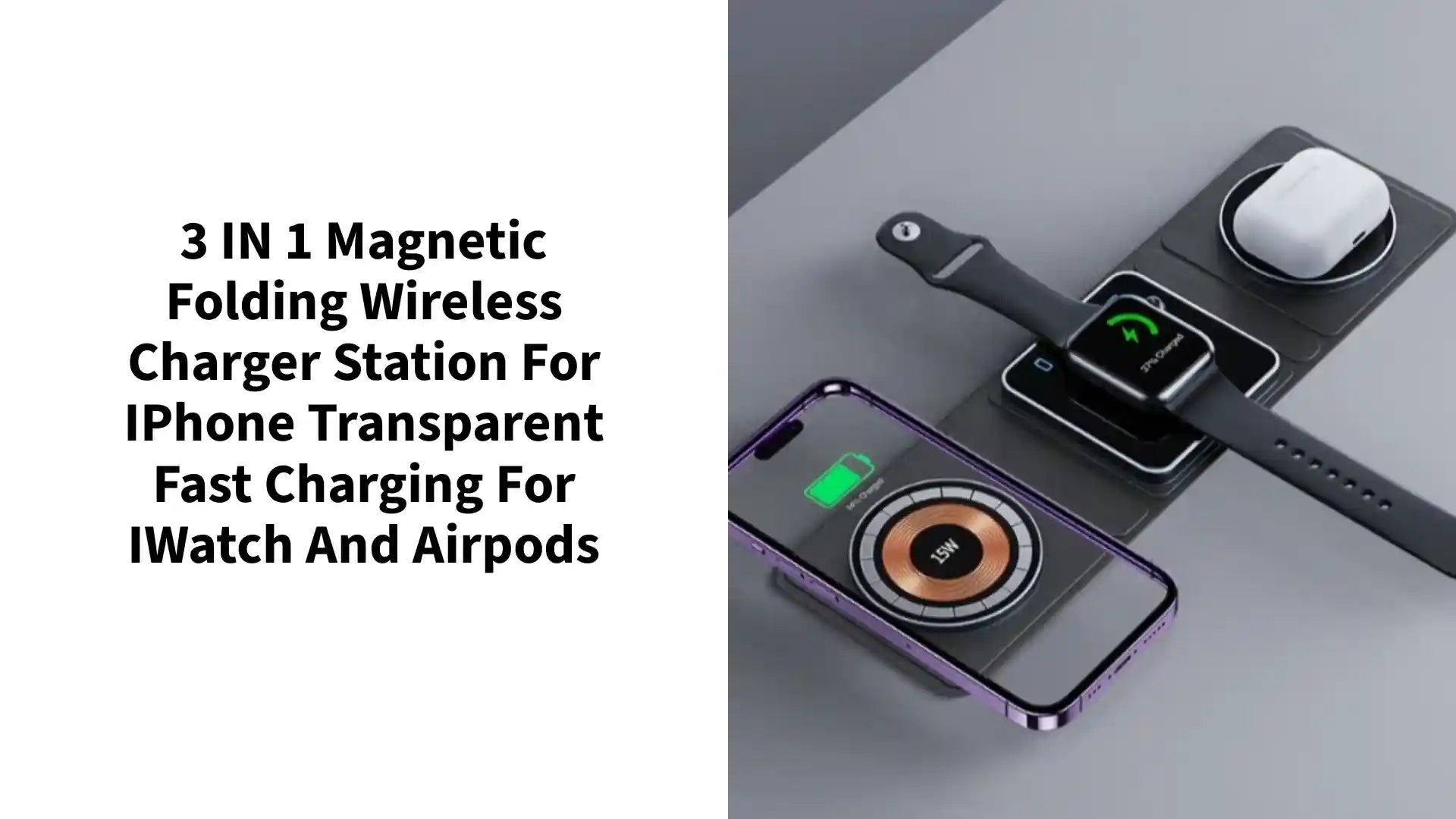 3 IN 1 Magnetic Folding Wireless Charger Station For IPhone Transparent Fast Charging For IWatch And Airpods by@Outfy