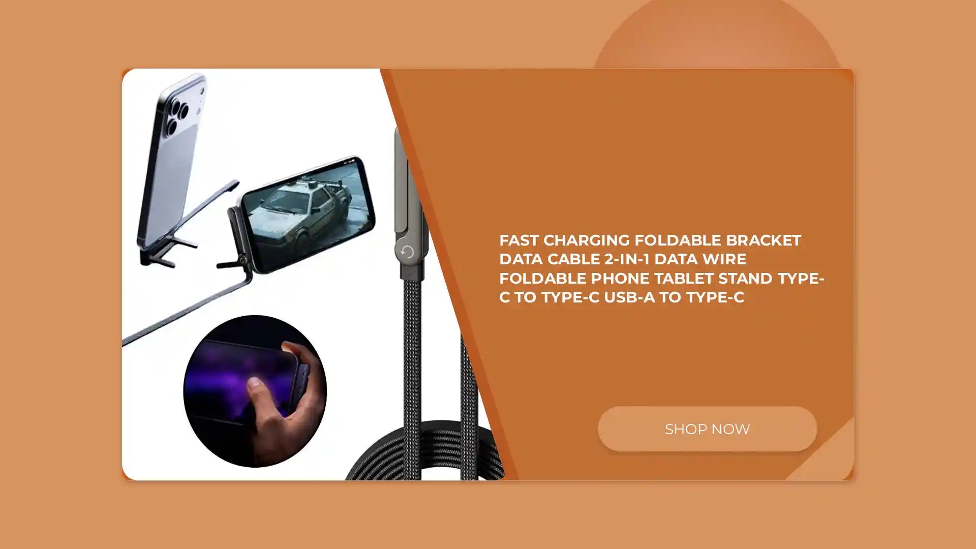 Fast Charging Foldable Bracket Data Cable 2-in-1 Data Wire Foldable Phone Tablet Stand Type-C To Type-C USB-A To Type-C by@Outfy