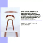 Bar Stools Set Of 2, Swivel Bar Height Stools With Low Back, Wood Bar Chairs With Soft Cushion Seat, 25-Inch Seat Height Beige, 25 Counter Height by@Outfy