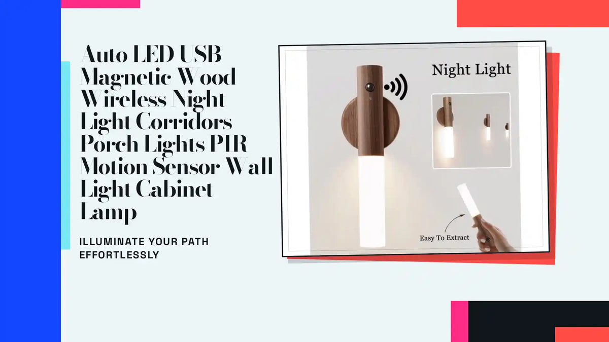 Auto LED USB Magnetic Wood Wireless Night Light Corridors Porch Lights PIR Motion Sensor Wall Light Cabinet Lamp by@Outfy