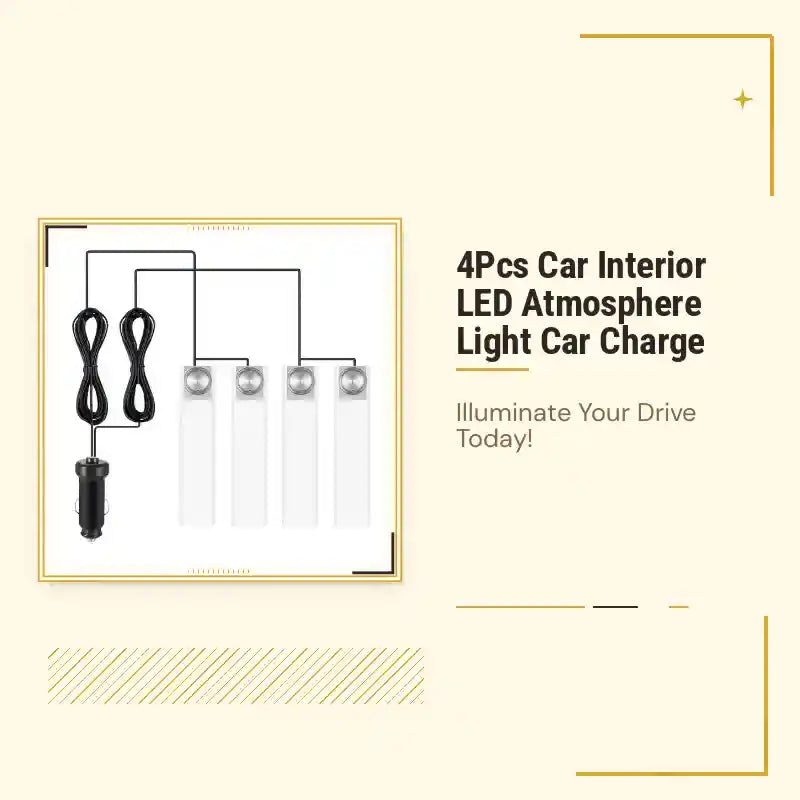 4Pcs Car Interior LED Atmosphere Light Car Charge by@Outfy