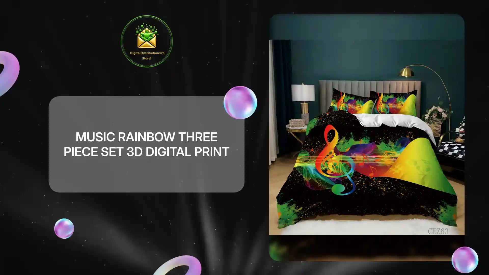 Music Rainbow Three Piece Set 3D Digital Print by@Outfy