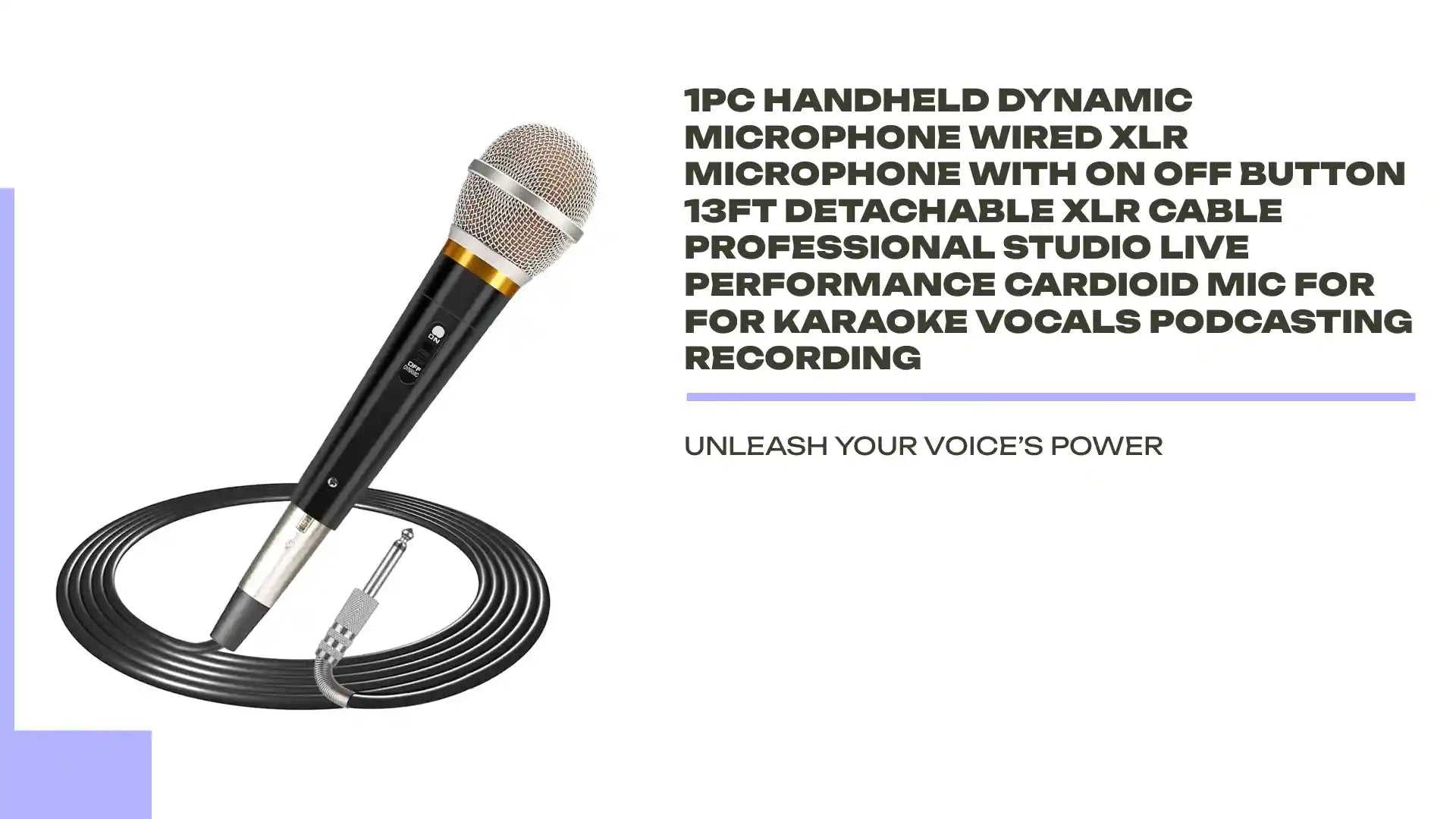 1Pc Handheld Dynamic Microphone Wired XLR Microphone With On Off Button 13ft Detachable XLR Cable Professional Studio Live Performance Cardioid Mic For For Karaoke Vocals Podcasting Recording by@Outfy
