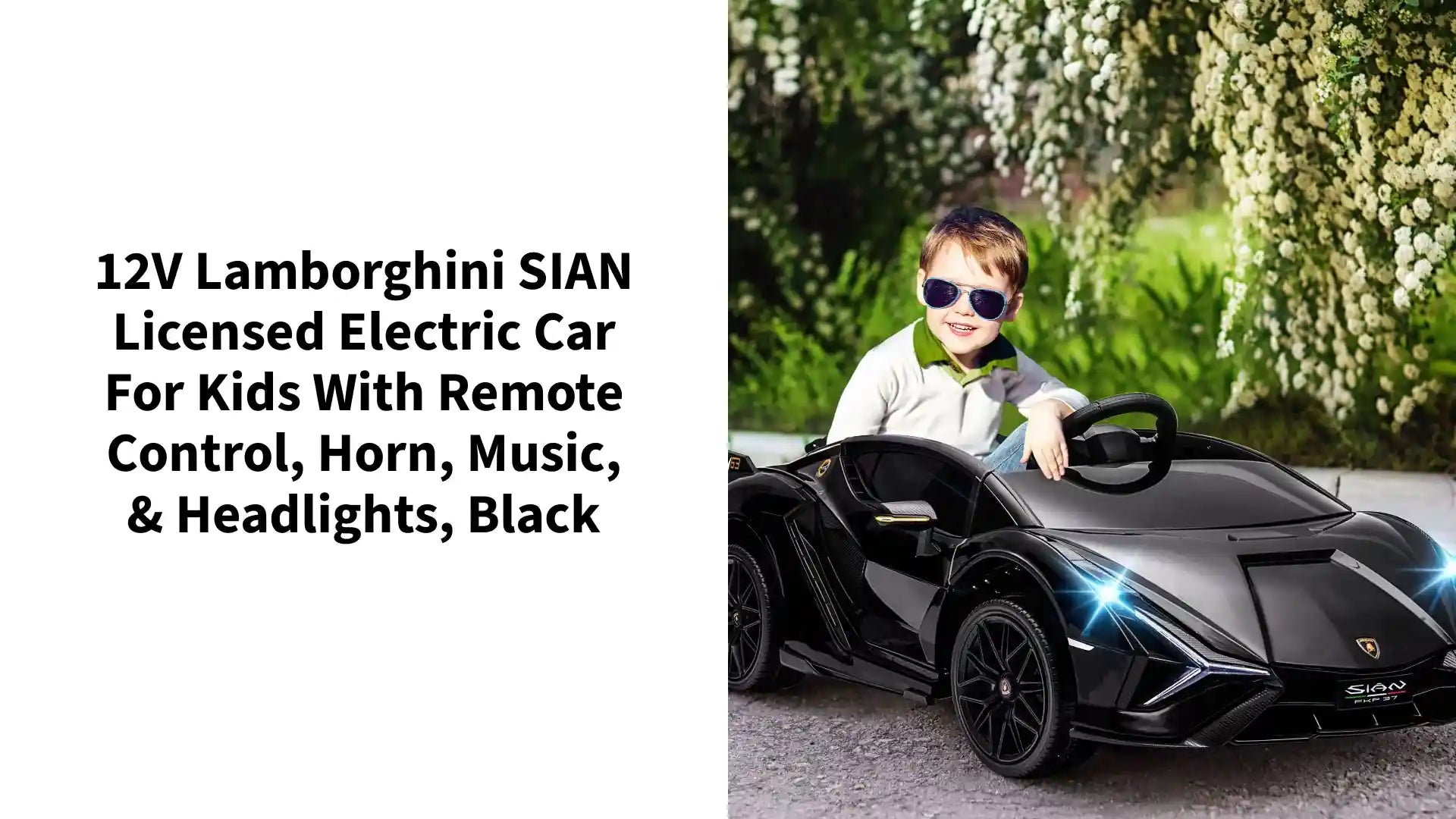 12V Lamborghini SIAN Licensed Electric Car for kids with Remote Control, Horn, Music, &amp; Headlights, Black by@Outfy