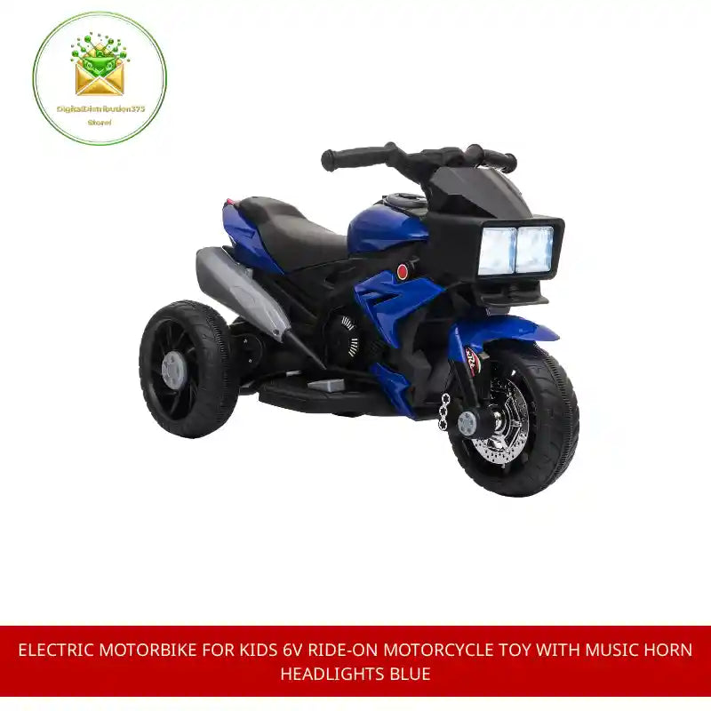 Electric Motorbike For Kids 6V Ride-On Motorcycle Toy With Music Horn Headlights Blue by@Outfy