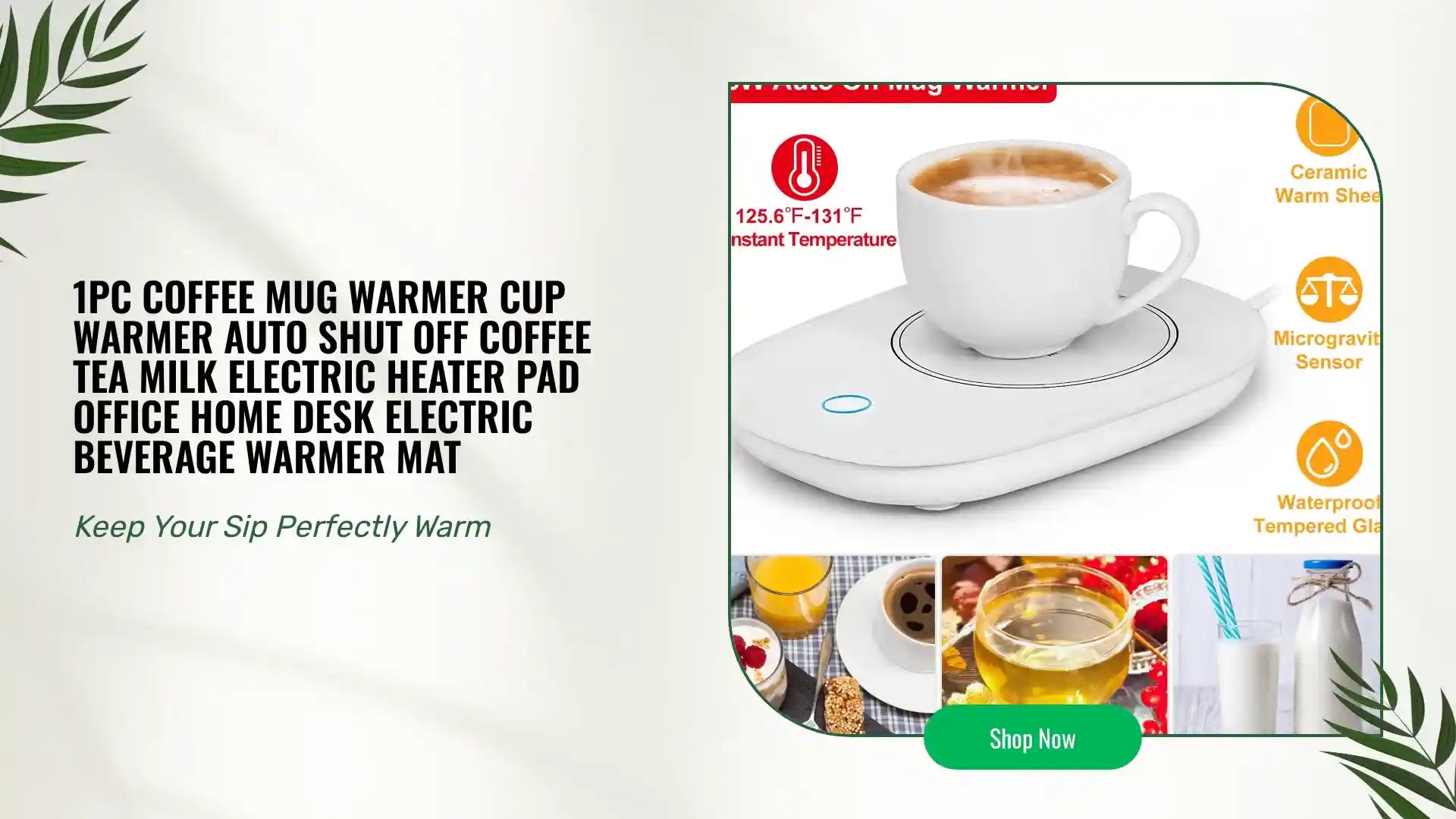1Pc Coffee Mug Warmer Cup Warmer Auto Shut Off Coffee Tea Milk Electric Heater Pad Office Home Desk Electric Beverage Warmer Mat by@Outfy