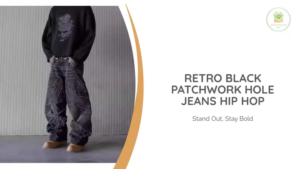 Retro Black Patchwork Hole Jeans Hip Hop by@Outfy