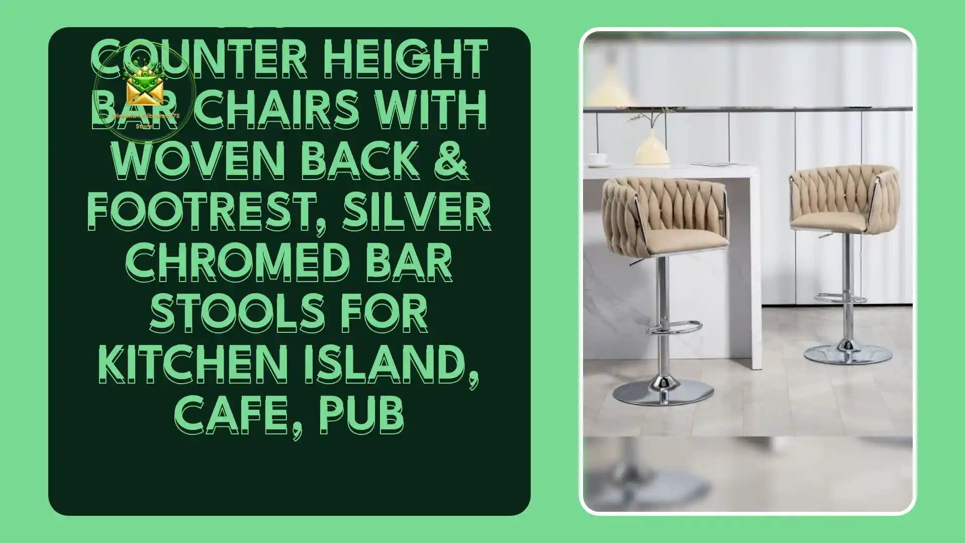 360 Fabric Cover Swivel Bar Stools Set Of 2, Adjustable Counter Height Bar Chairs With Woven Back &amp; Footrest, Silver Chromed Bar Stools For Kitchen Island, Cafe, Pub by@Outfy