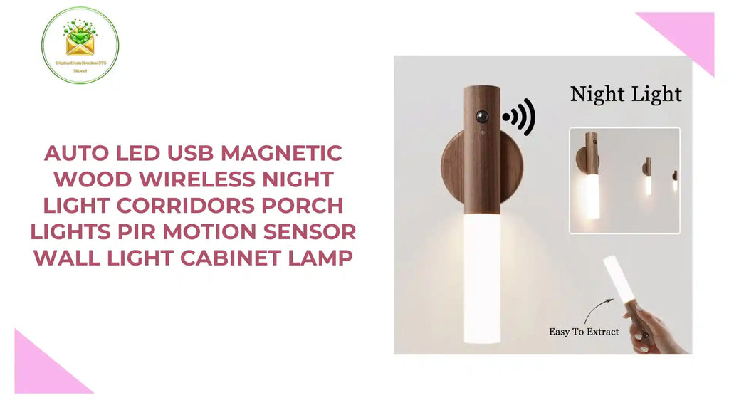 Auto LED USB Magnetic Wood Wireless Night Light Corridors Porch Lights PIR Motion Sensor Wall Light Cabinet Lamp by@Outfy