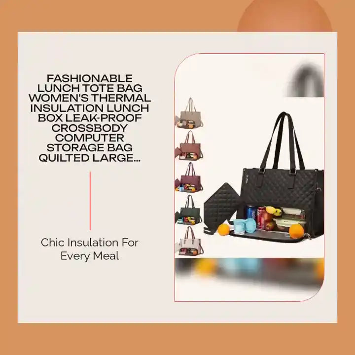 Fashionable Lunch Tote Bag Women's Thermal Insulation Lunch Box Leak-proof Crossbody Computer Storage Bag Quilted Large Capacity Handbag With Purse by@Outfy