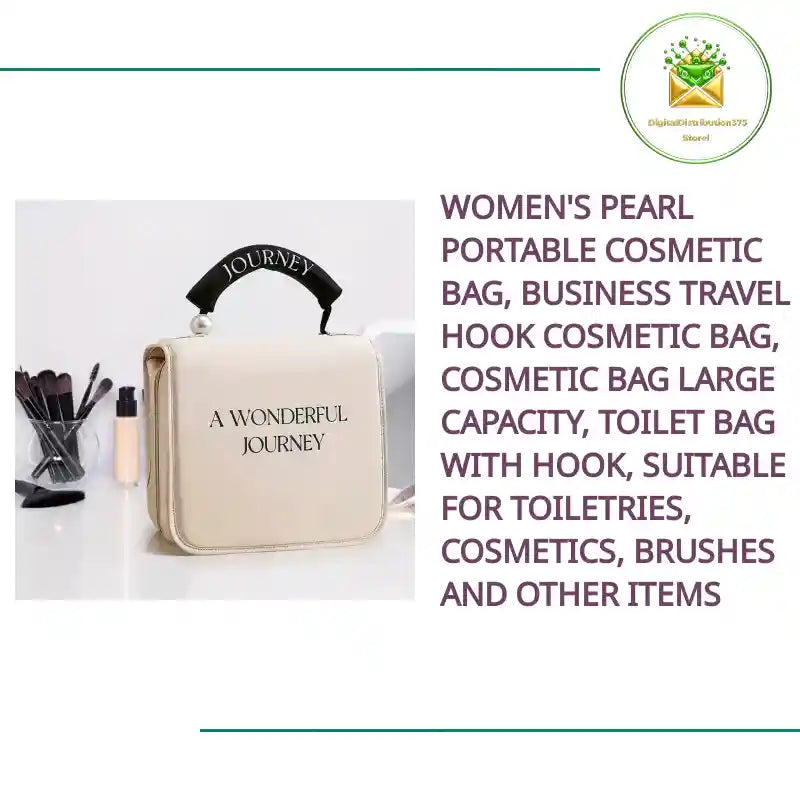 Women'S Pearl Portable Cosmetic Bag, Business Travel Hook Cosmetic Bag, Cosmetic Bag Large Capacity, Toilet Bag With Hook, Suitable For Toiletries, Cosmetics, Brushes And Other Items by@Outfy