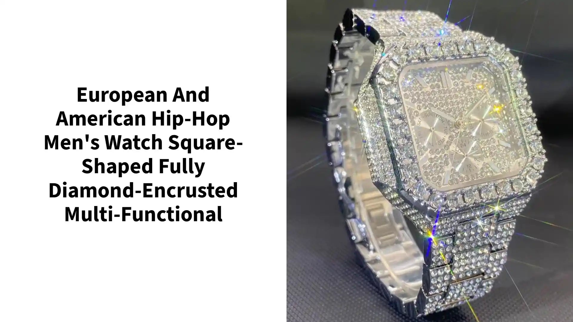 European And American Hip-hop Men's Watch Square-shaped Fully Diamond-encrusted Multi-functional by@Outfy