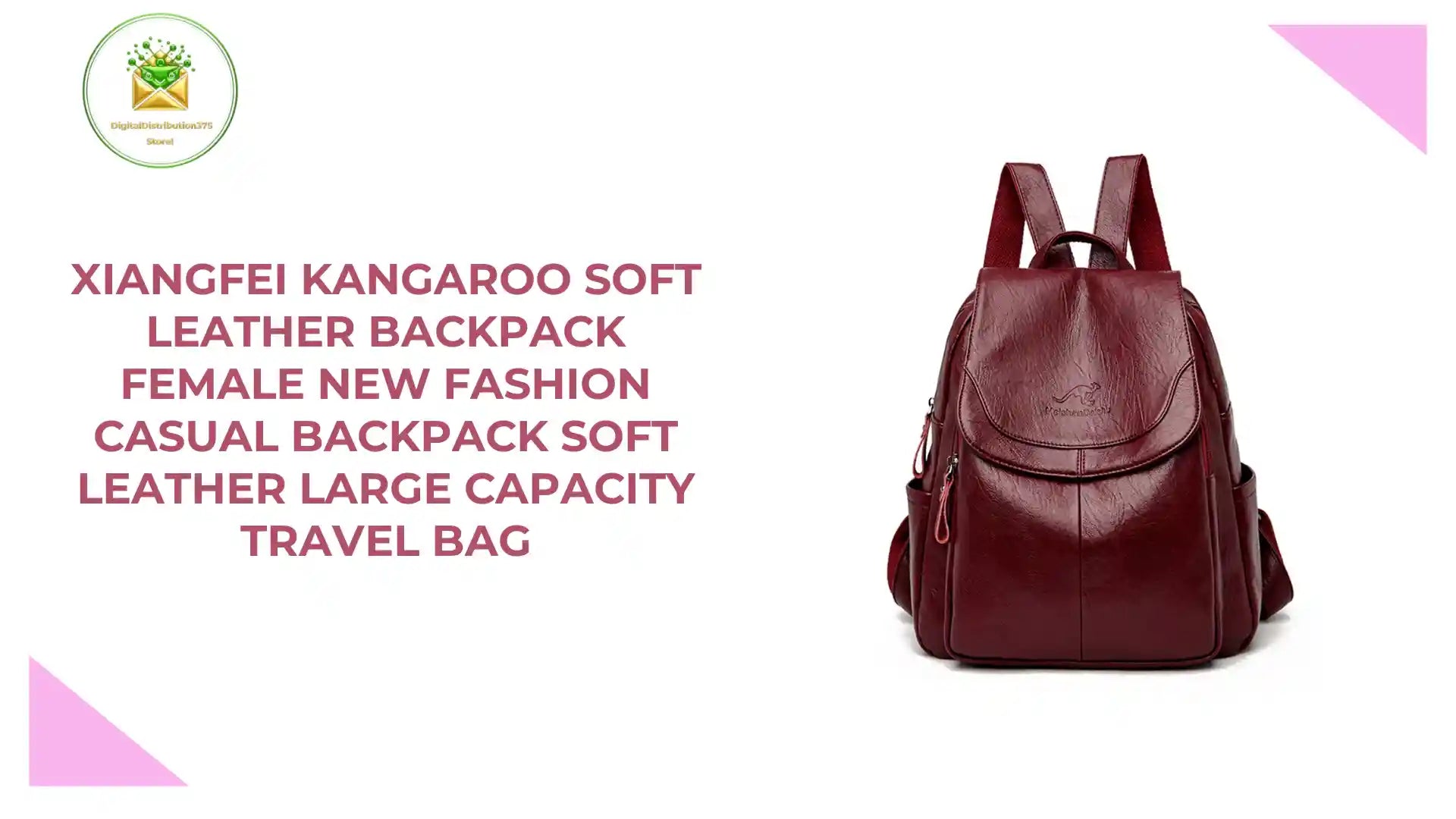 Xiangfei Kangaroo Soft Leather Backpack Female New Fashion Casual Backpack Soft Leather Large Capacity Travel Bag by@Outfy