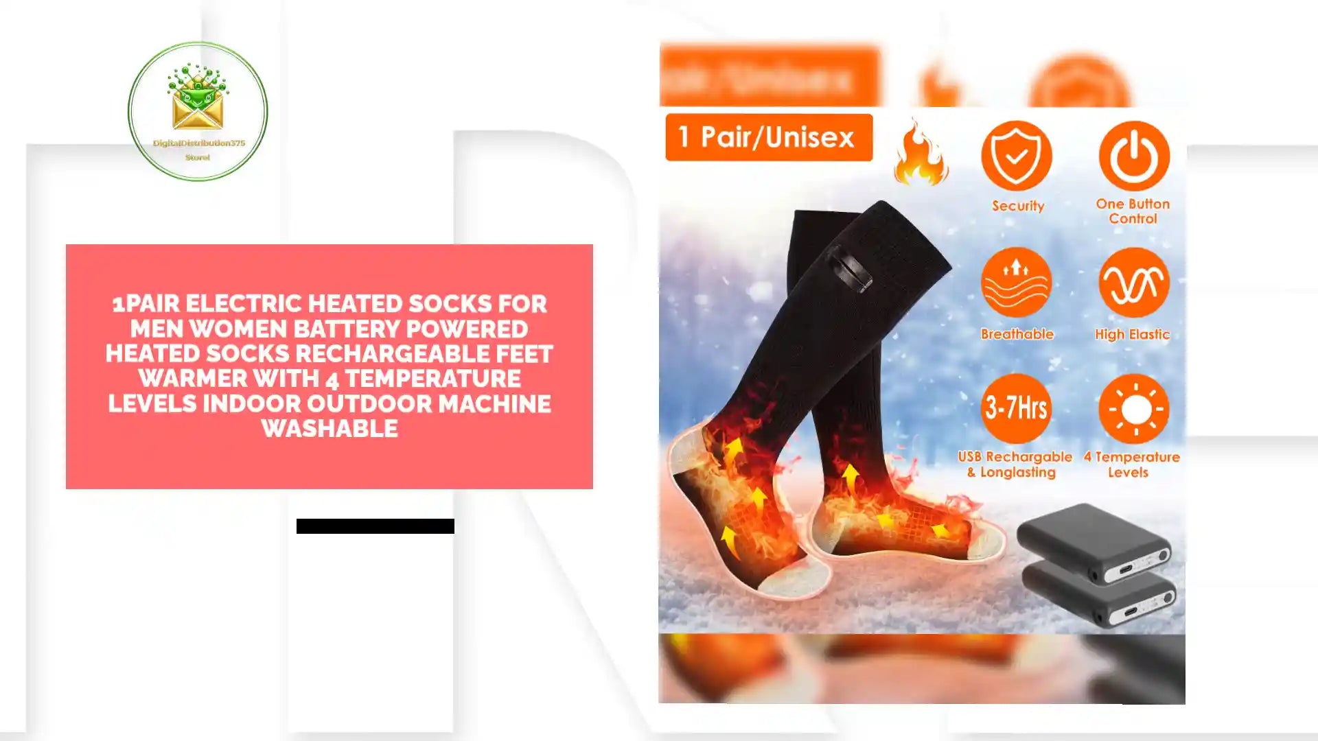 1Pair Electric Heated Socks For Men Women Battery Powered Heated Socks Rechargeable Feet Warmer With 4 Temperature Levels Indoor Outdoor Machine Washable by@Outfy