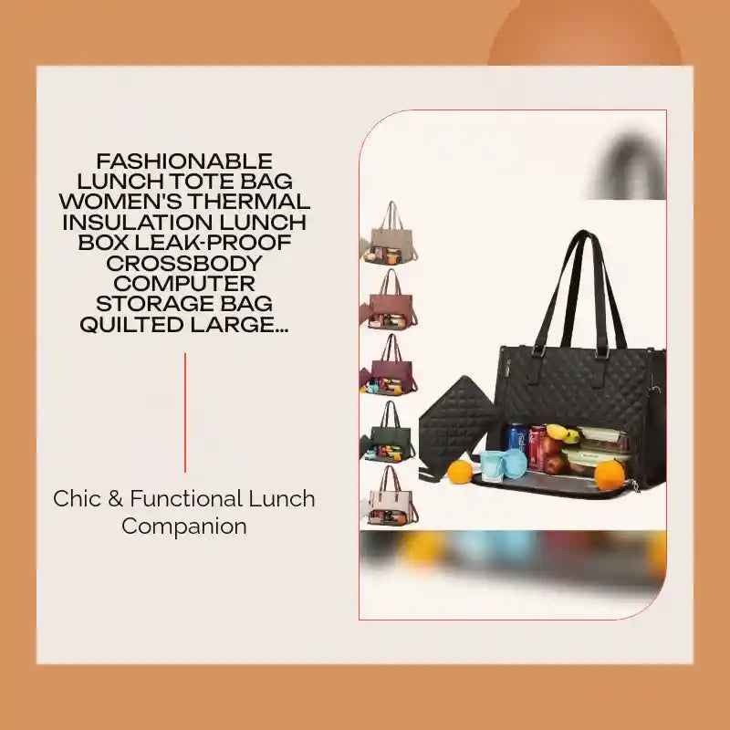 Fashionable Lunch Tote Bag Women's Thermal Insulation Lunch Box Leak-proof Crossbody Computer Storage Bag Quilted Large Capacity Handbag With Purse by@Outfy