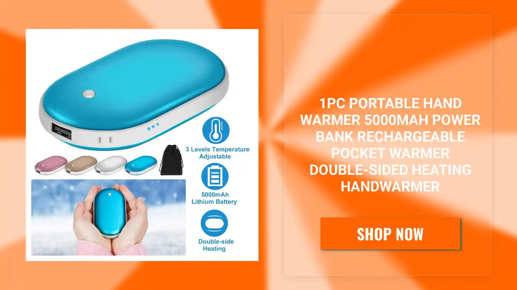 1Pc Portable Hand Warmer 5000mAh Power Bank Rechargeable Pocket Warmer Double-Sided Heating Handwarmer by@Outfy