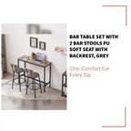 Bar Table Set With 2 Bar Stools PU Soft Seat With Backrest, Grey by@Outfy