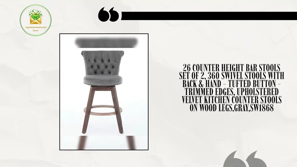 26 Counter Height Bar Stools Set Of 2, 360 Swivel Stools With Back &amp; Hand - Tufted Button - Trimmed Edges, Upholstered Velvet Kitchen Counter Stools On Wood Legs,Gray,SW1868 by@Outfy