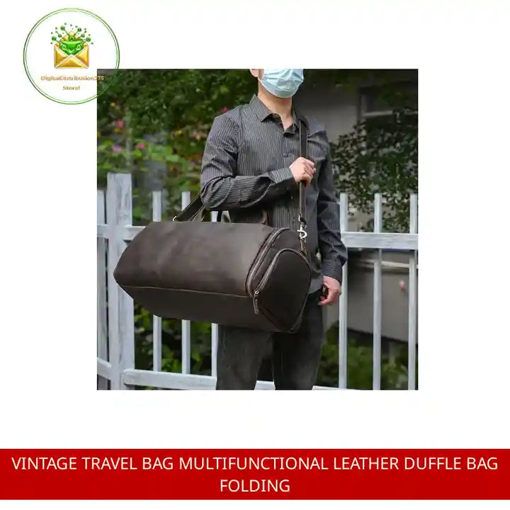 Vintage Travel Bag Multifunctional Leather Duffle Bag Folding by@Outfy
