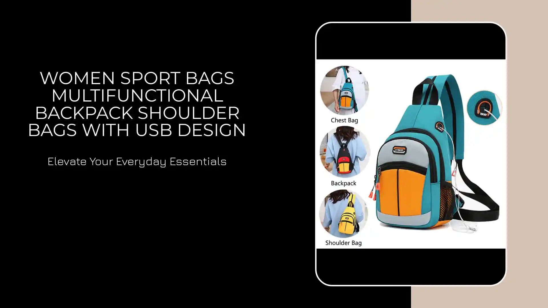 Women Sport Bags Multifunctional Backpack Shoulder Bags With USB Design by@Outfy
