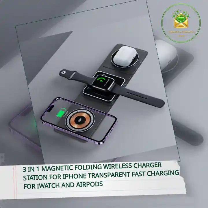 3 IN 1 Magnetic Folding Wireless Charger Station For IPhone Transparent Fast Charging For IWatch And Airpods by@Outfy