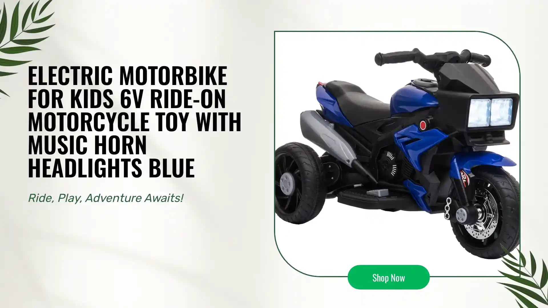 Electric Motorbike For Kids 6V Ride-On Motorcycle Toy With Music Horn Headlights Blue by@Outfy