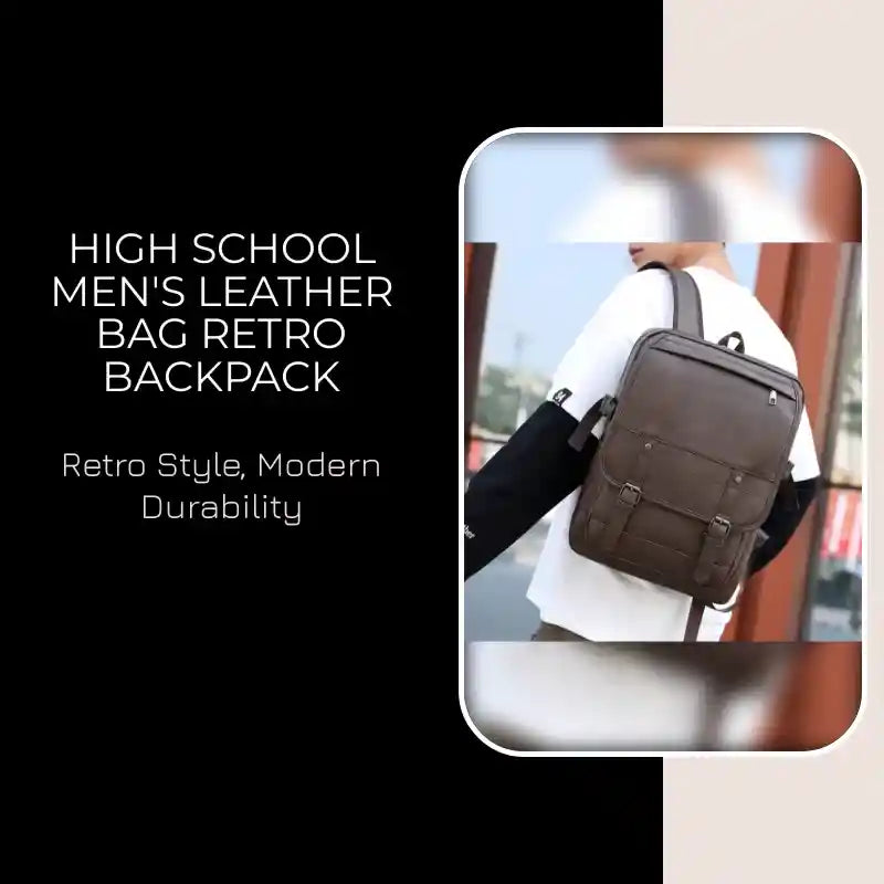 High School Men's Leather Bag Retro Backpack by@Outfy