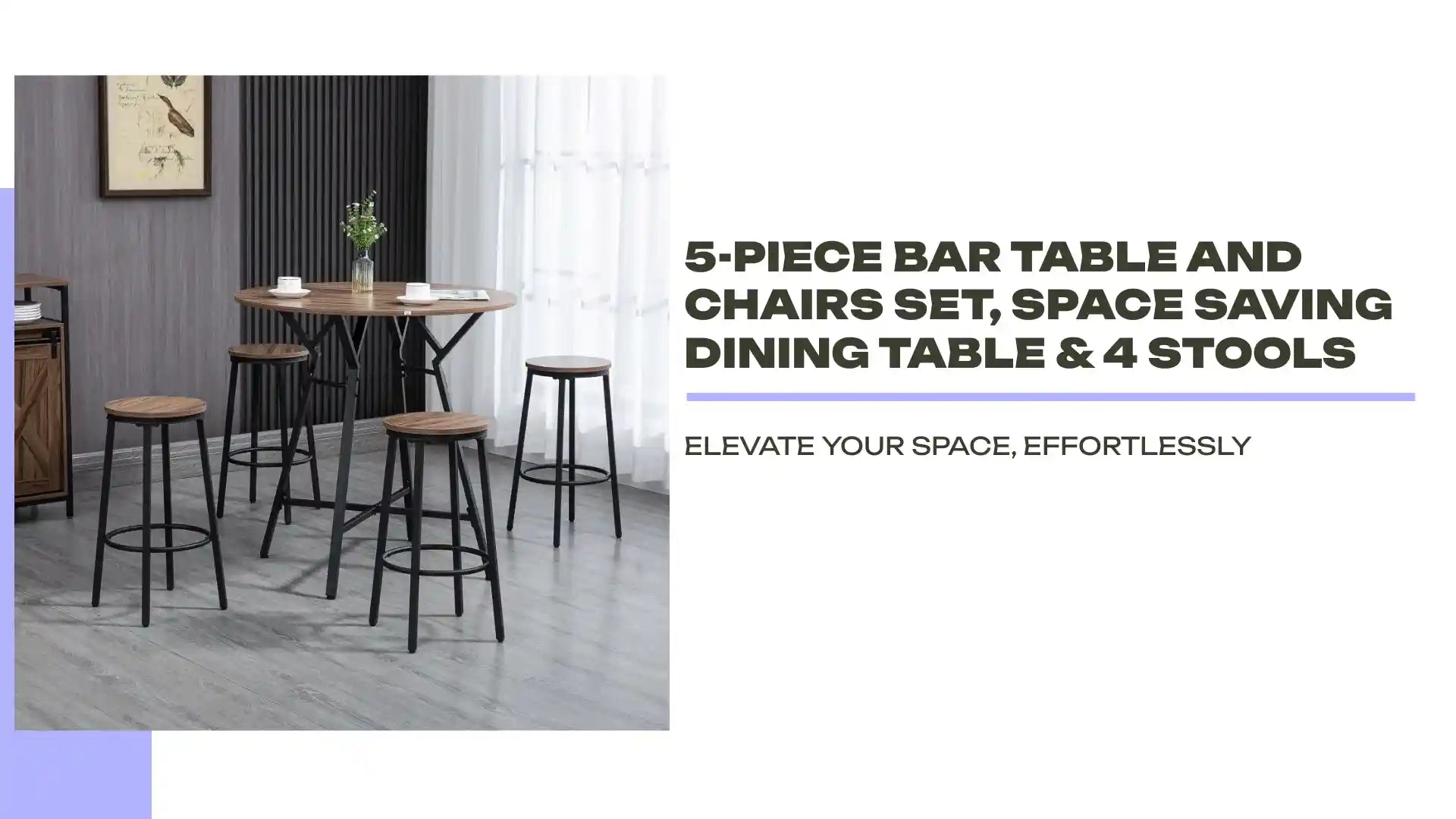 5-Piece Bar Table and Chairs Set, Space Saving Dining Table &amp; 4 Stools by@Outfy