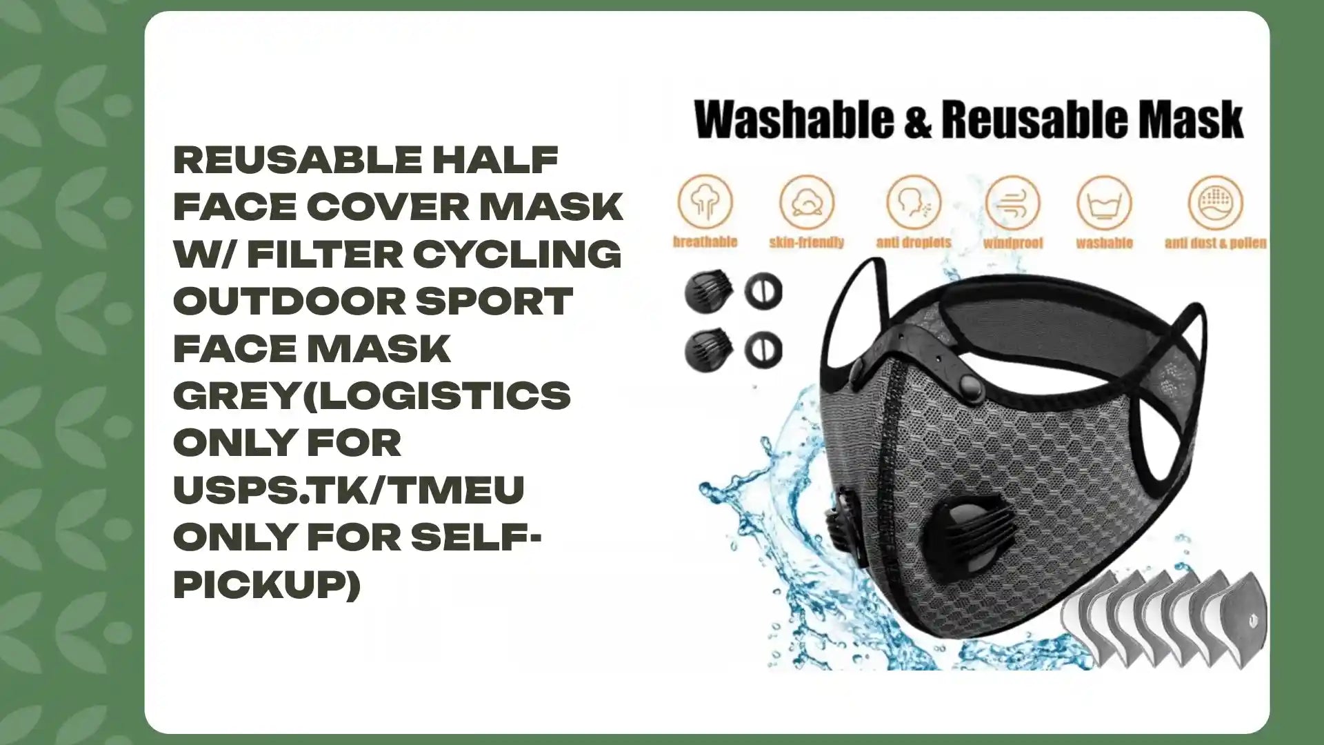 Reusable Half Face Cover Mask W/ Filter Cycling Outdoor Sport Face Mask Grey(Logistics Only For USPS.TK/TMEU Only For Self-pickup) by@Outfy