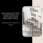 Bar Table Set With 2 Bar Stools PU Soft Seat With Backrest, Grey by@Outfy