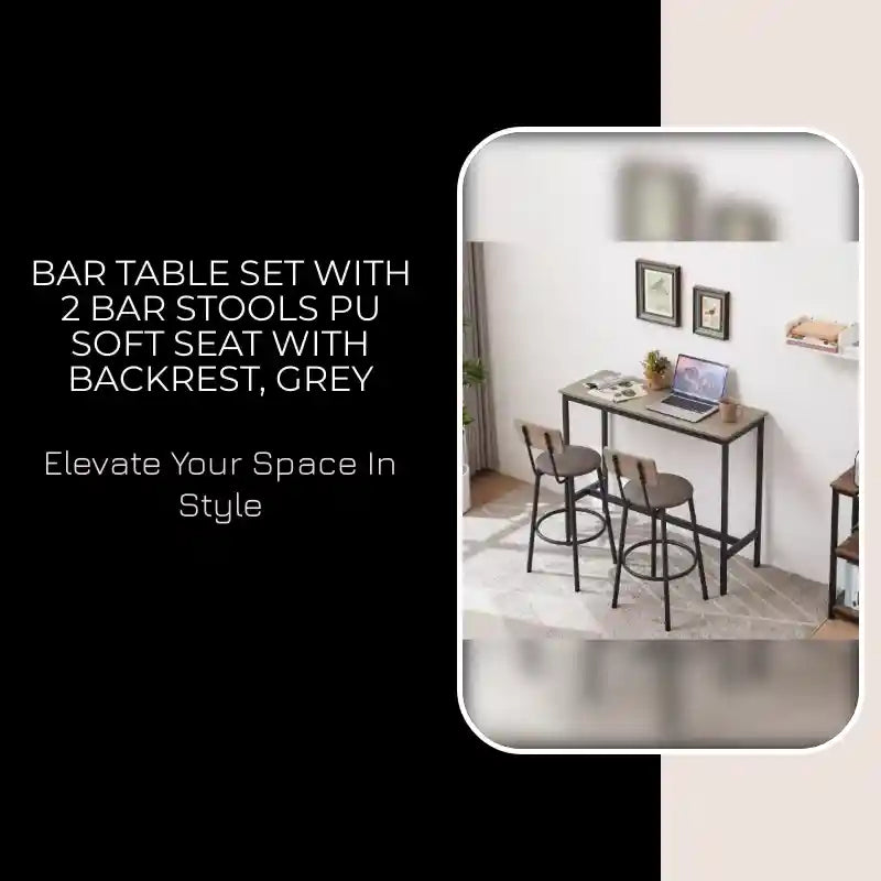 Bar Table Set With 2 Bar Stools PU Soft Seat With Backrest, Grey by@Outfy