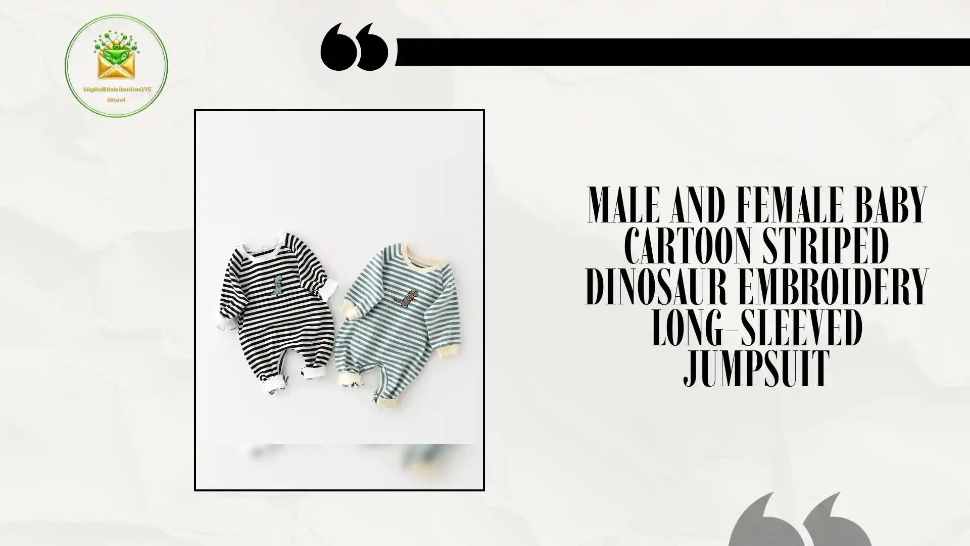 Male And Female Baby Cartoon Striped Dinosaur Embroidery Long-Sleeved Jumpsuit by@Outfy
