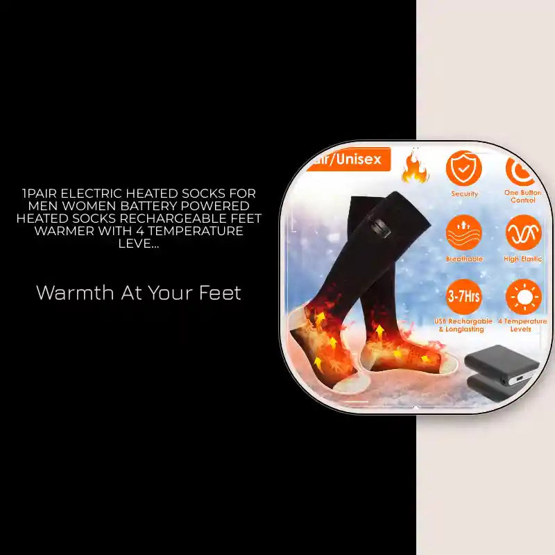 1Pair Electric Heated Socks For Men Women Battery Powered Heated Socks Rechargeable Feet Warmer With 4 Temperature Levels Indoor Outdoor Machine Washable by@Outfy
