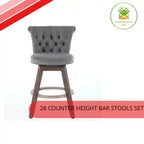 26 Counter Height Bar Stools Set Of 2, 360 Swivel Stools With Back &amp; Hand - Tufted Button - Trimmed Edges, Upholstered Velvet Kitchen Counter Stools On Wood Legs,Gray,SW1868 by@Outfy